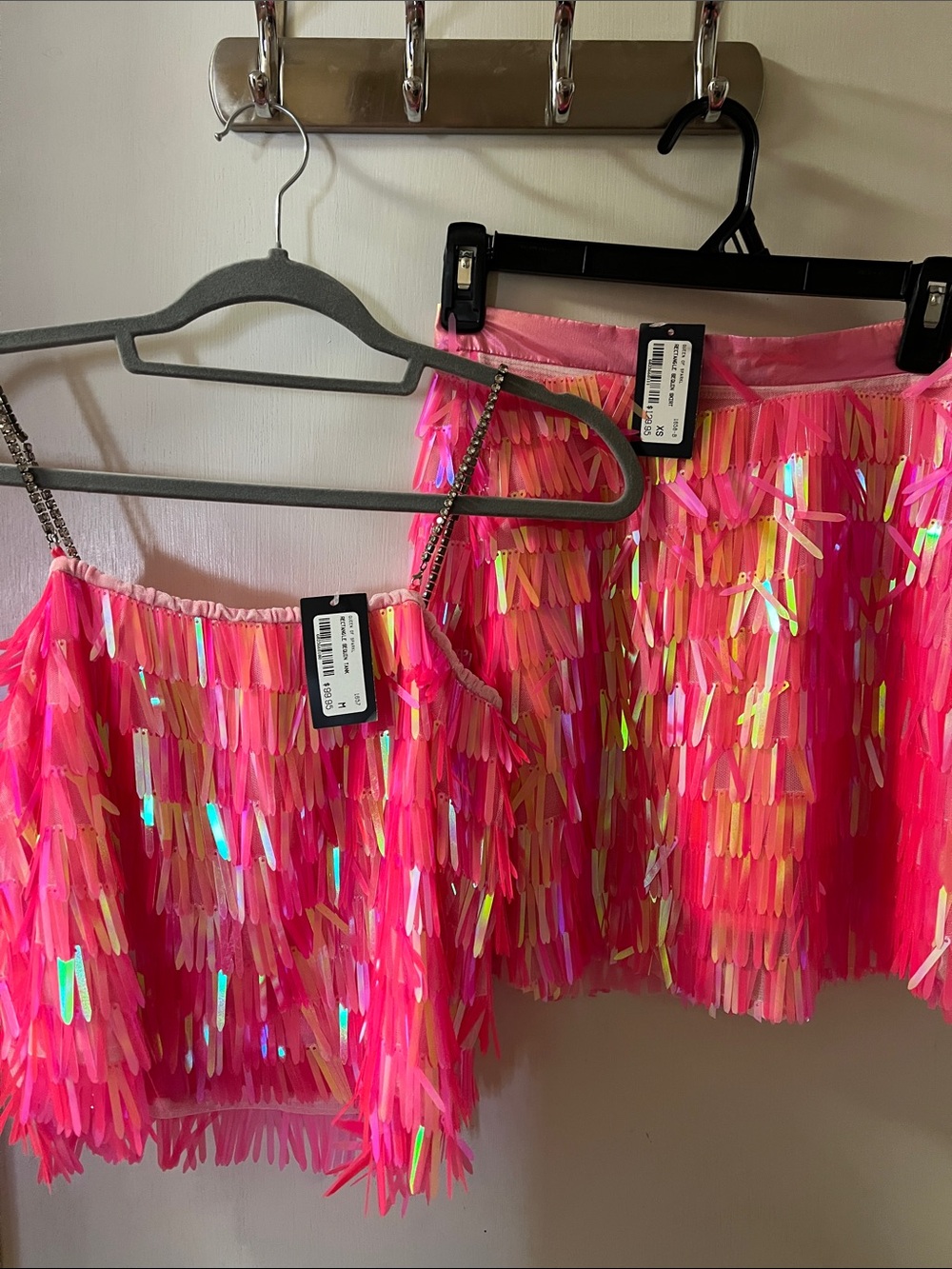 Women’s Pink Sequin Fringe Mini Skirt - Unbranded